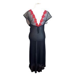 VTG Y2K Romantic Sheer Fairy Babydoll Maxi Slip Dress Medium Black Whimsigoth